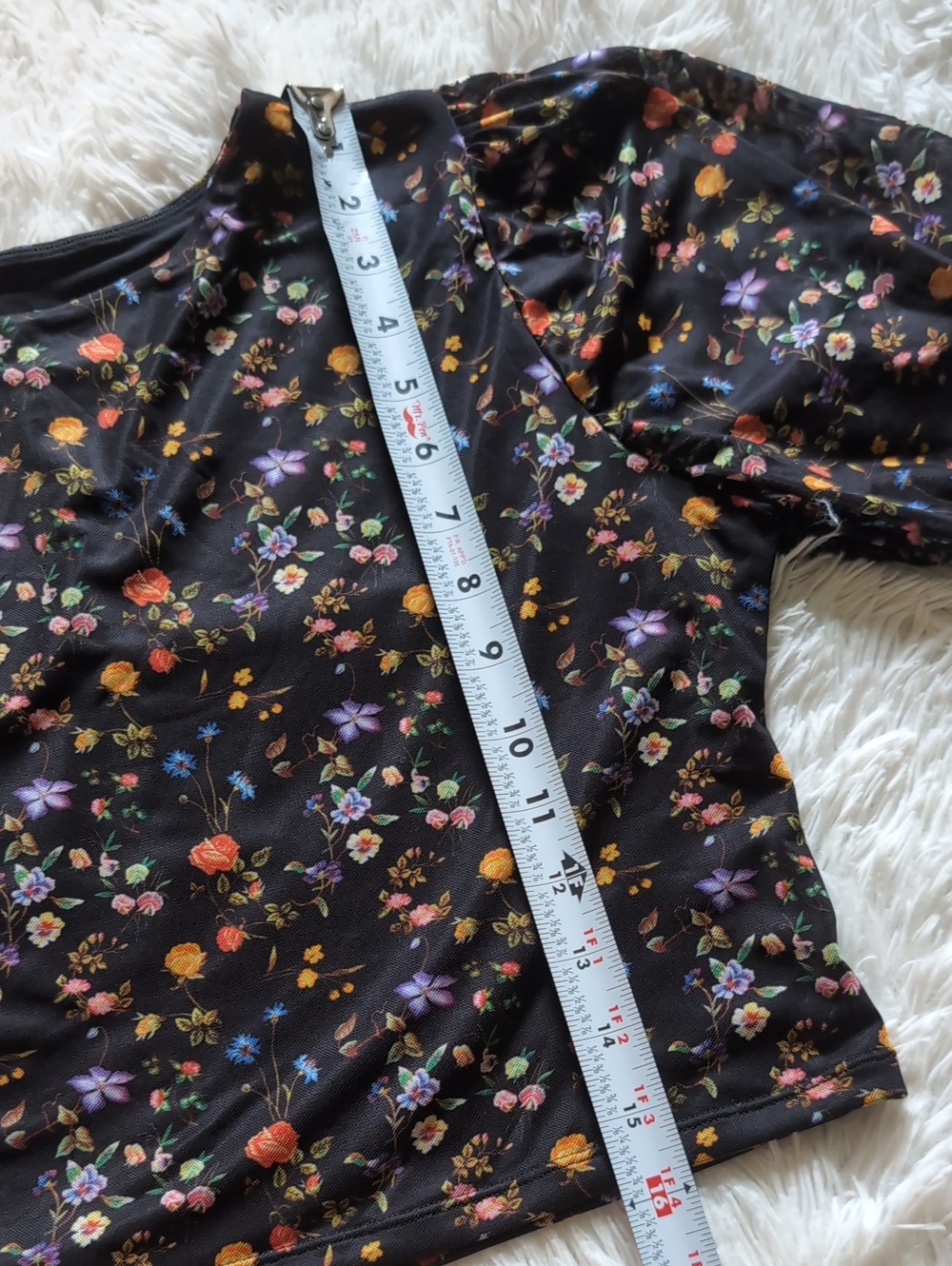 Blackmilk Wild Fields Puff Sleeve Black Floral Mesh Fairycore Crop Top XXL - Picture 12 of 12